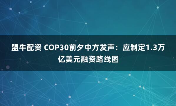 盟牛配资 COP30前夕中方发声:应制定1.3万亿美元融资路线图