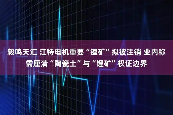 毅鸣天汇 江特电机重要“锂矿”拟被注销 业内称需厘清“陶瓷土”与“锂矿”权证边界